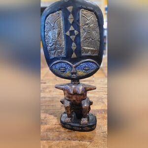 Handcarved Beaded African Fertility  Art Sculpture in Black and Brown